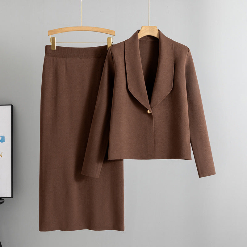 Women’s Cardigan Sweater & Skirt Set – 2-Piece Suit Outfit