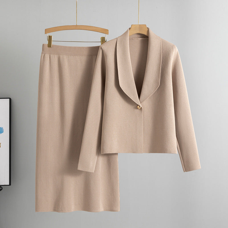 Women’s Cardigan Sweater & Skirt Set – 2-Piece Suit Outfit