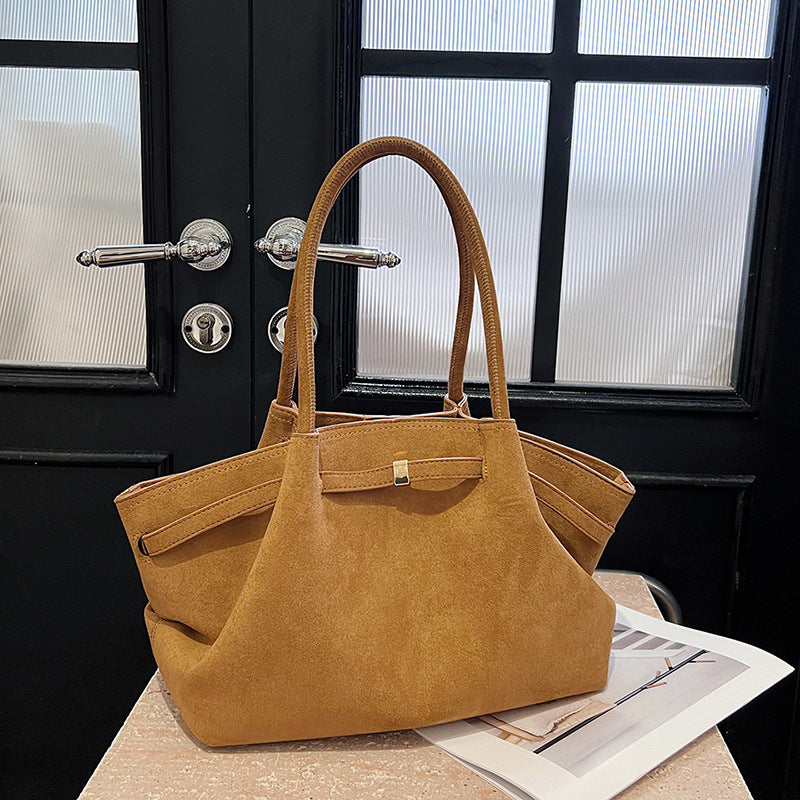 Women’s Suede Tote Bag – Retro High-End Large Capacity Commuter Bag