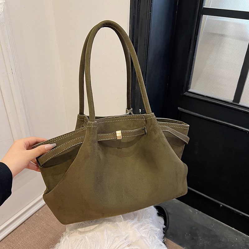 Women’s Suede Tote Bag – Retro High-End Large Capacity Commuter Bag