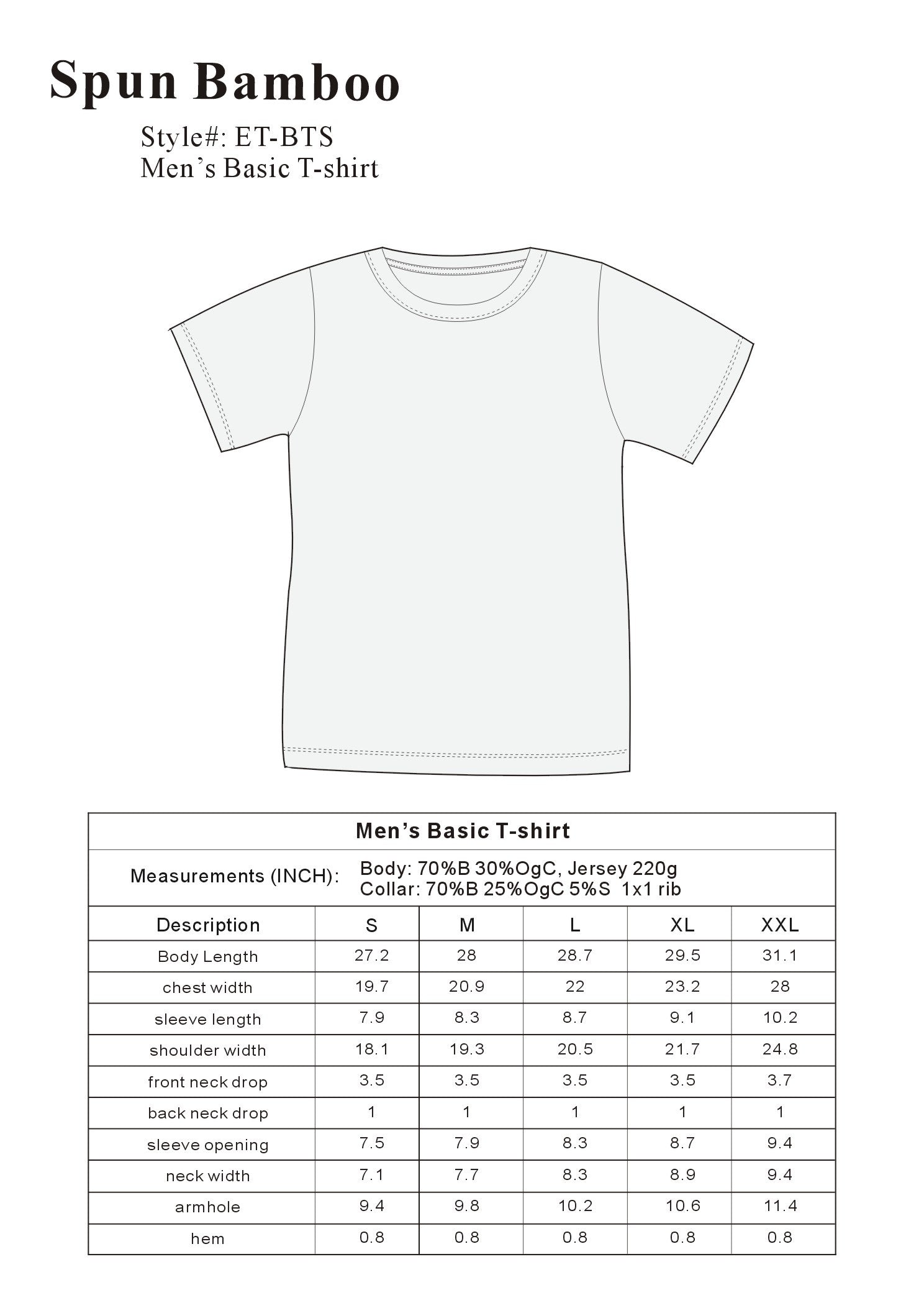 Men’s Bamboo Viscose Organic Cotton Short Sleeve Classic T-Shirt