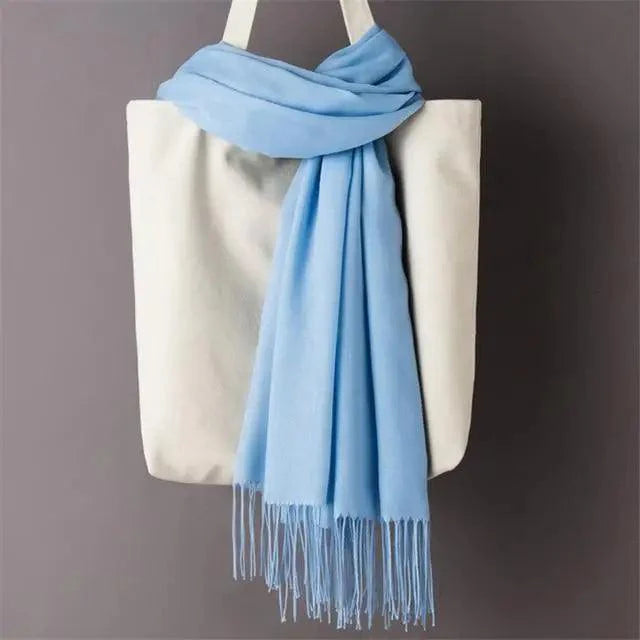 Women’s Winter Wool Scarf – Solid Color Tassel Shawl Wrap