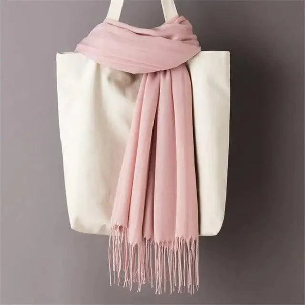 Women’s Winter Wool Scarf – Solid Color Tassel Shawl Wrap