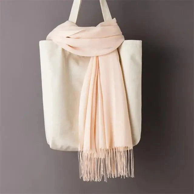 Women’s Winter Wool Scarf – Solid Color Tassel Shawl Wrap
