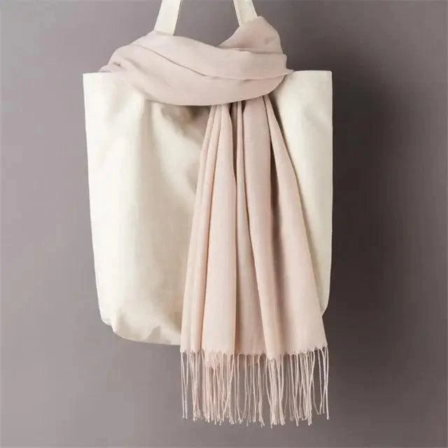 Women’s Winter Wool Scarf – Solid Color Tassel Shawl Wrap