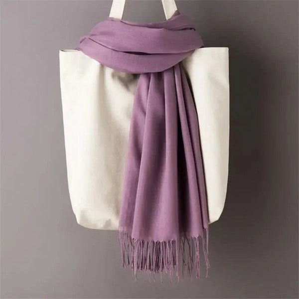 Women’s Winter Wool Scarf – Solid Color Tassel Shawl Wrap