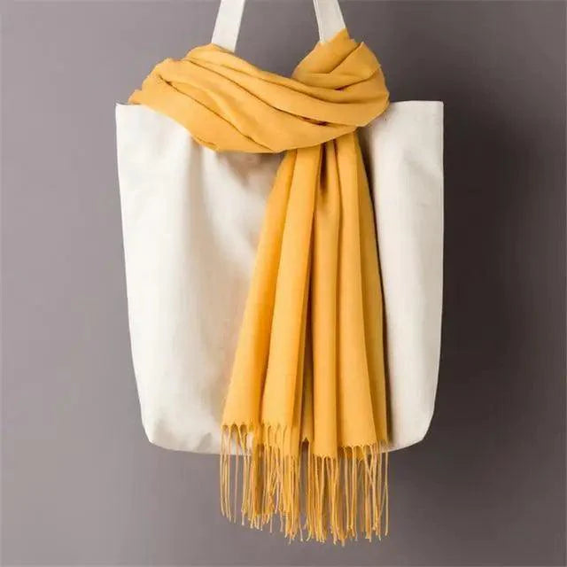 Women’s Winter Wool Scarf – Solid Color Tassel Shawl Wrap