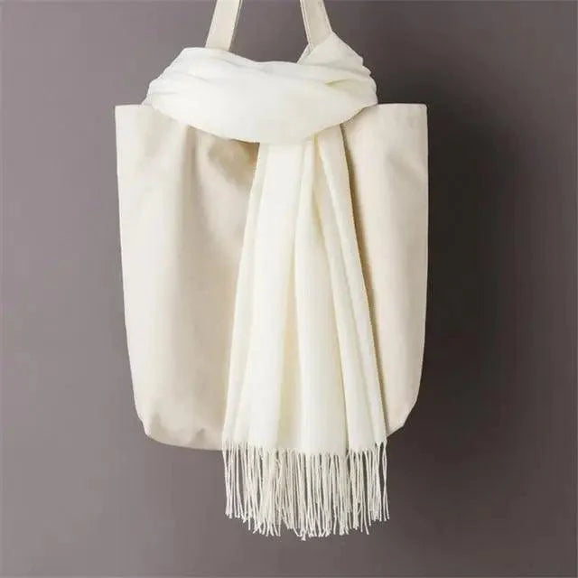 Women’s Winter Wool Scarf – Solid Color Tassel Shawl Wrap