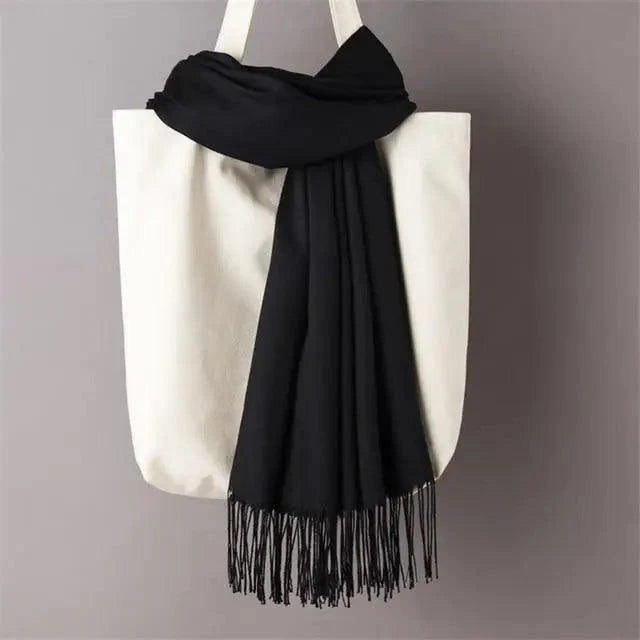 Women’s Winter Wool Scarf – Solid Color Tassel Shawl Wrap