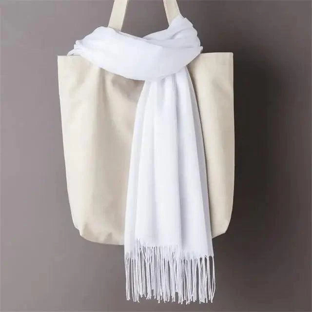 Women’s Winter Wool Scarf – Solid Color Tassel Shawl Wrap
