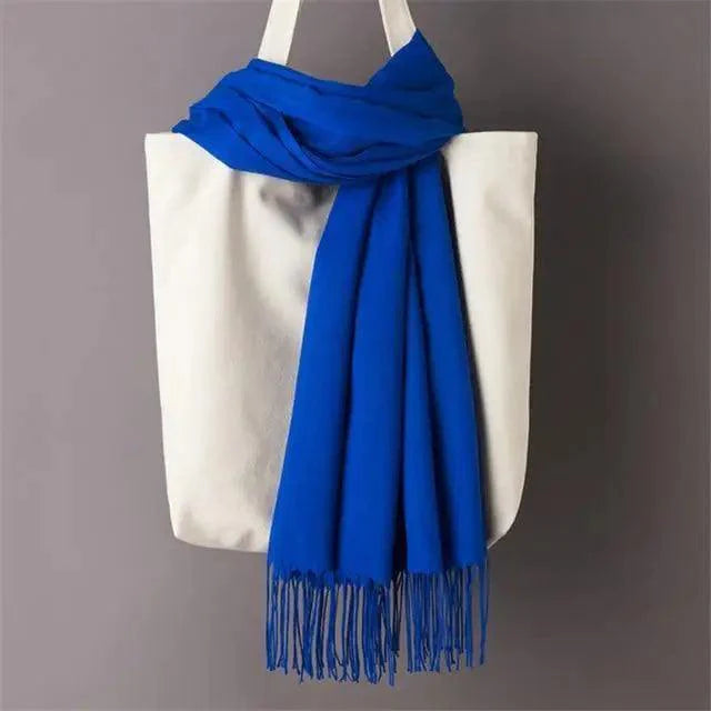 Women’s Winter Wool Scarf – Solid Color Tassel Shawl Wrap