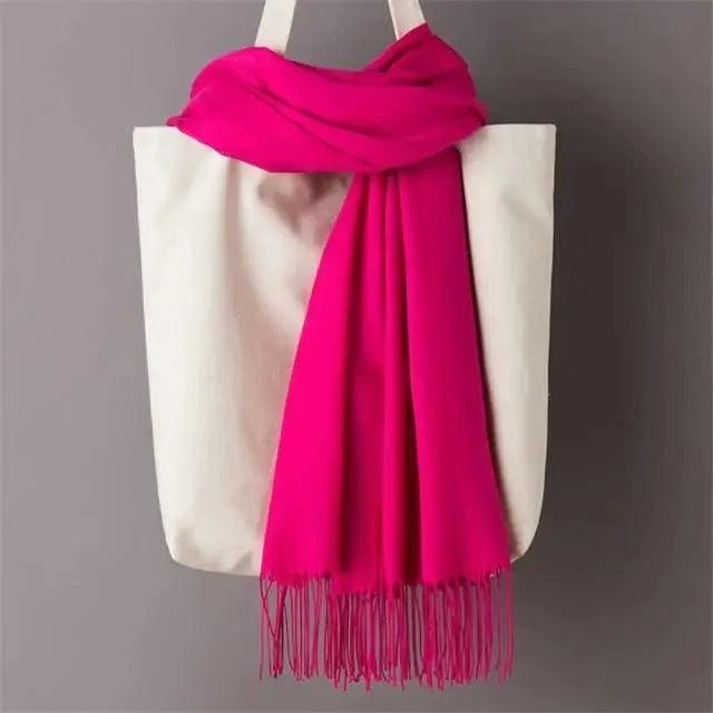 Women’s Winter Wool Scarf – Solid Color Tassel Shawl Wrap