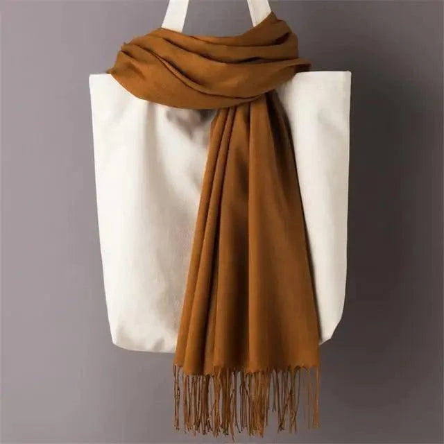 Women’s Winter Wool Scarf – Solid Color Tassel Shawl Wrap