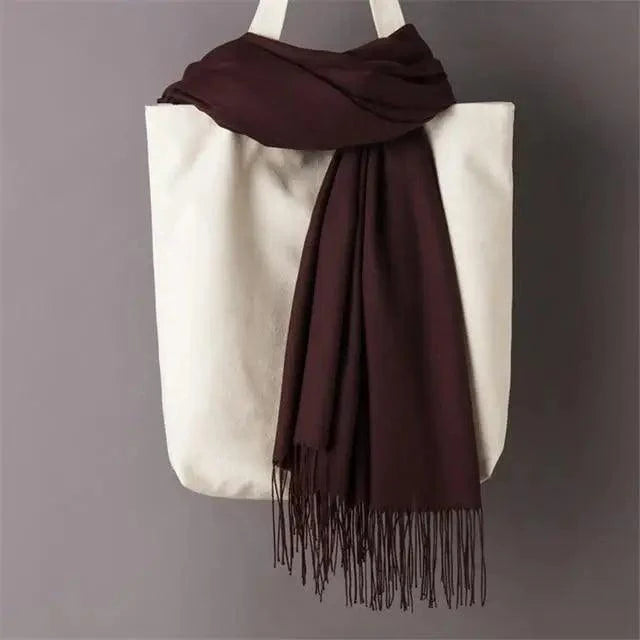 Women’s Winter Wool Scarf – Solid Color Tassel Shawl Wrap