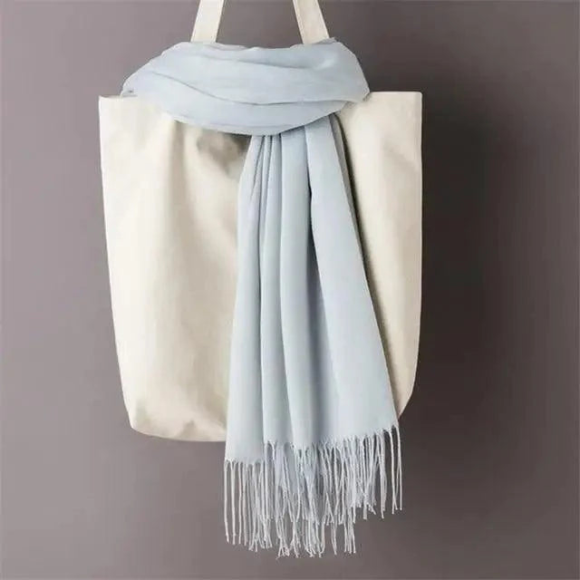 Women’s Winter Wool Scarf – Solid Color Tassel Shawl Wrap