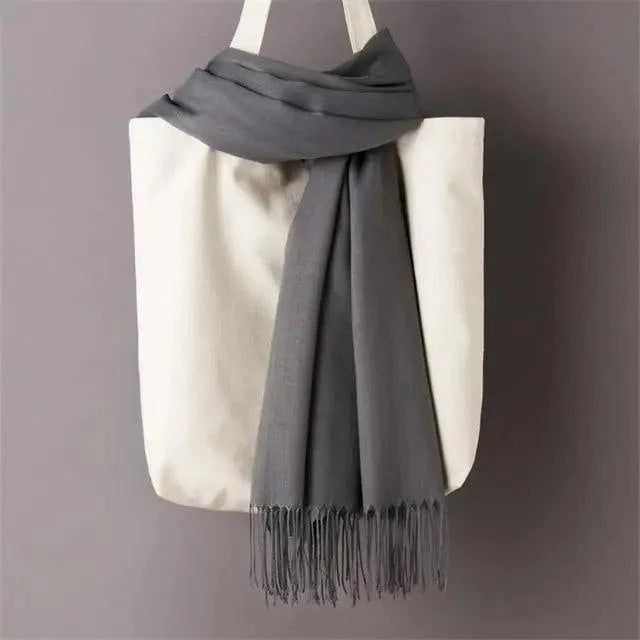 Women’s Winter Wool Scarf – Solid Color Tassel Shawl Wrap