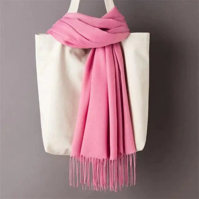 Women’s Winter Wool Scarf – Solid Color Tassel Shawl Wrap