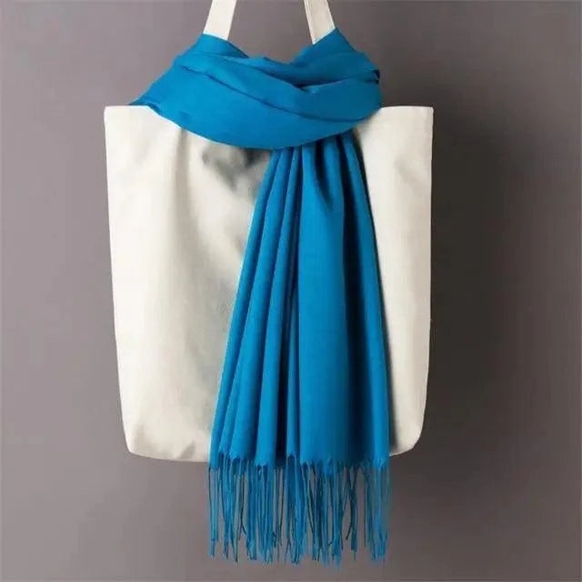 Women’s Winter Wool Scarf – Solid Color Tassel Shawl Wrap
