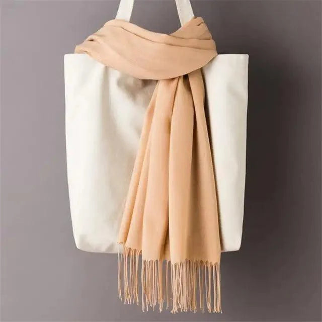 Women’s Winter Wool Scarf – Solid Color Tassel Shawl Wrap