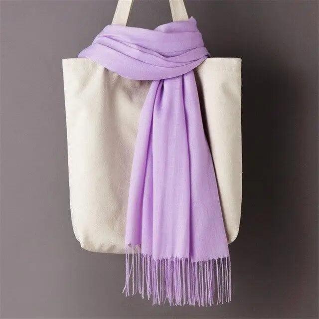 Women’s Winter Wool Scarf – Solid Color Tassel Shawl Wrap