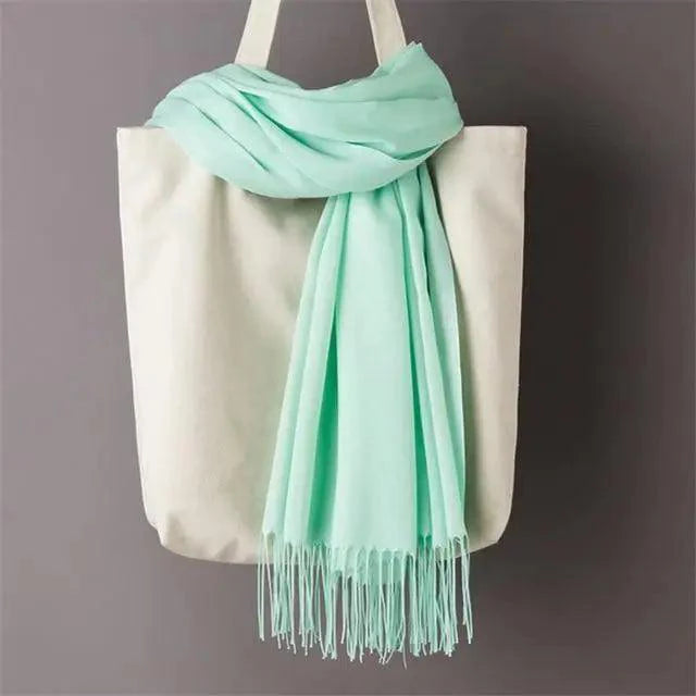 Women’s Winter Wool Scarf – Solid Color Tassel Shawl Wrap