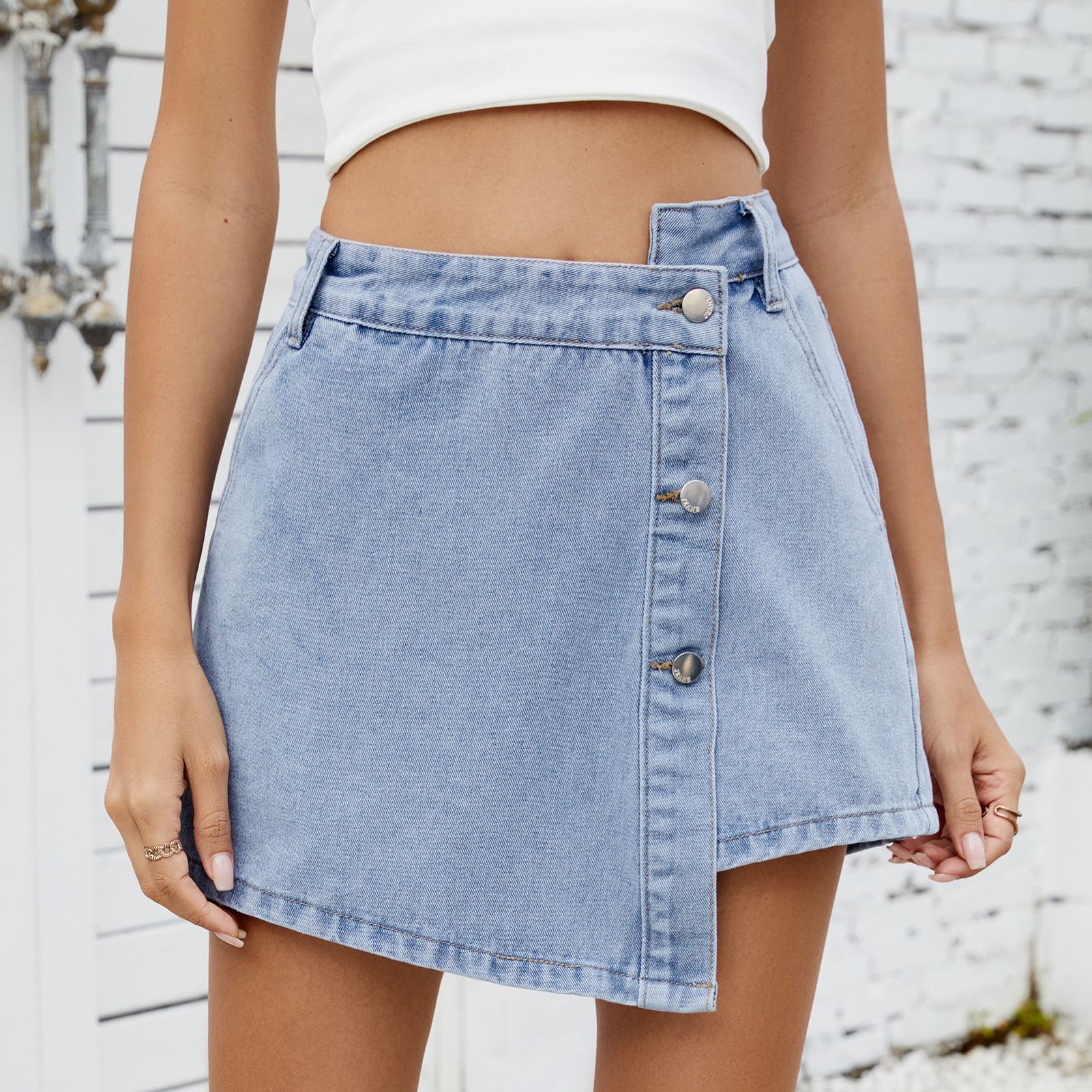 Women’s Irregular Denim Skirt Pants – Button Up Jeans
