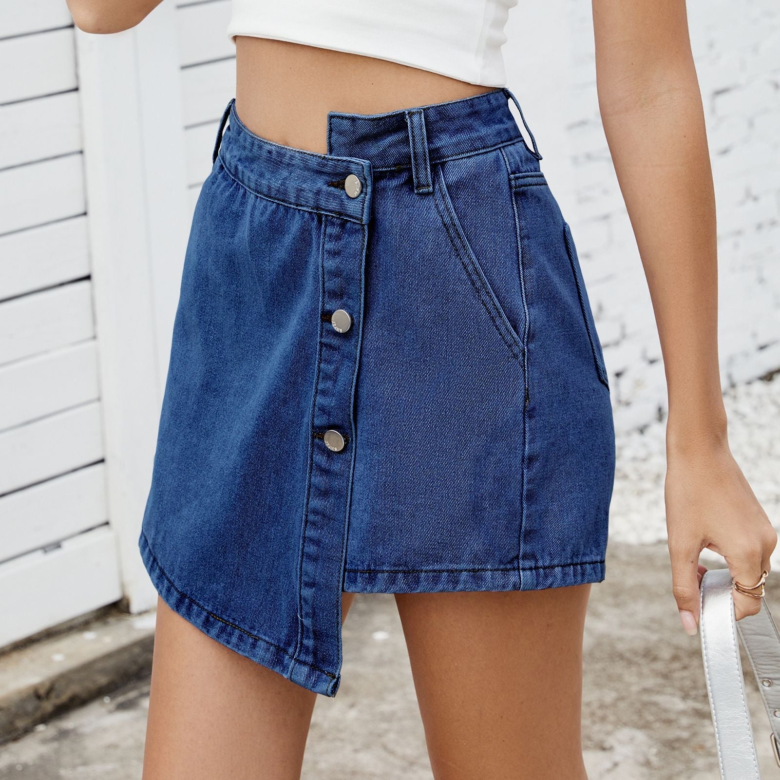 Women’s Irregular Denim Skirt Pants – Button Up Jeans